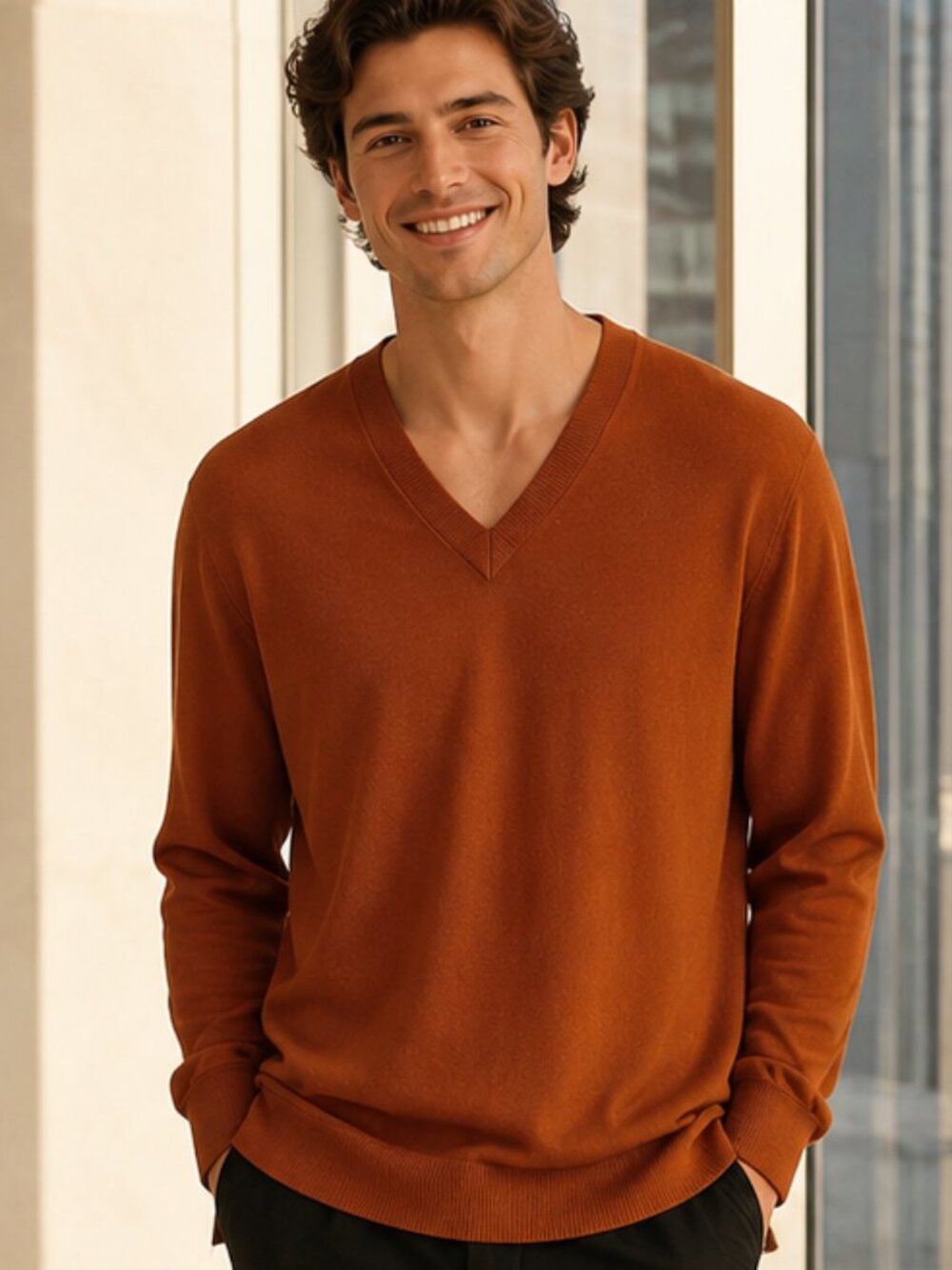J.Crew Merino Wool Blend V-Neck Tunic Sweater XXL Burnt Sienna